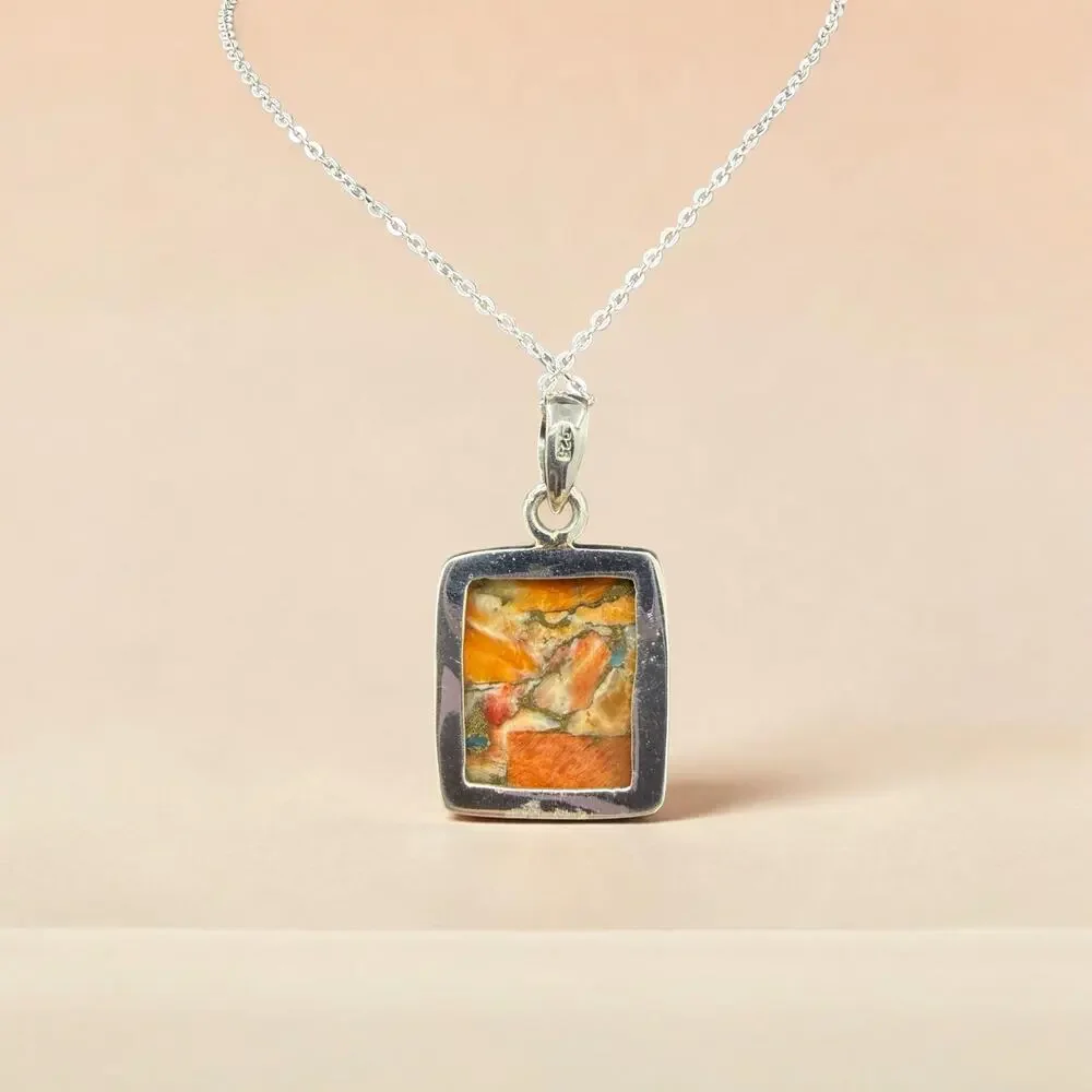 Spiny Oyster Copper Turquoise Pendant Necklace 925 Sterling Silver 18in Chain - Picture 5 of 6